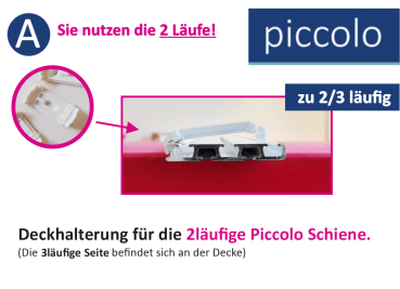 Sie nutzen die 2 läufige Seite der Piccolo Schiene - Deckenbefestigung